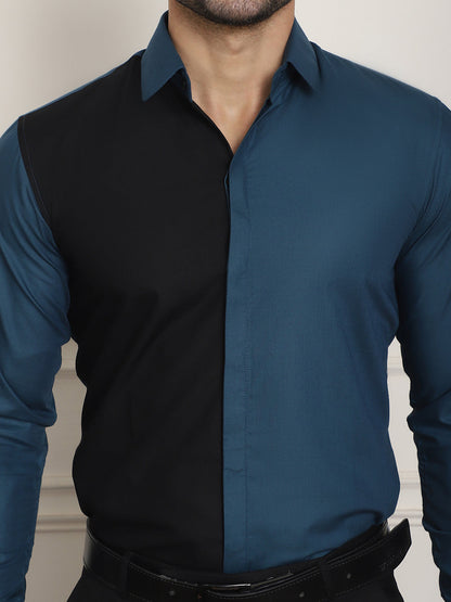 Indian Needle Men's Premium Cotton Satin Formal Shirt - Peacock