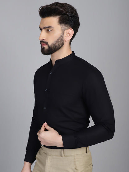 Indian Needle Men's Cotton Solid Formal Shirt - Black