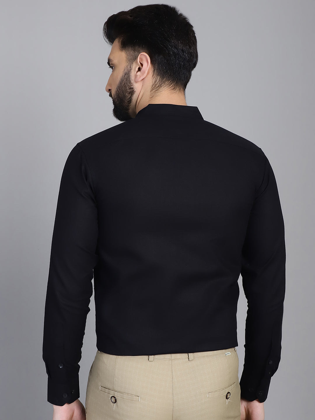 Indian Needle Men's Cotton Solid Formal Shirt - Black