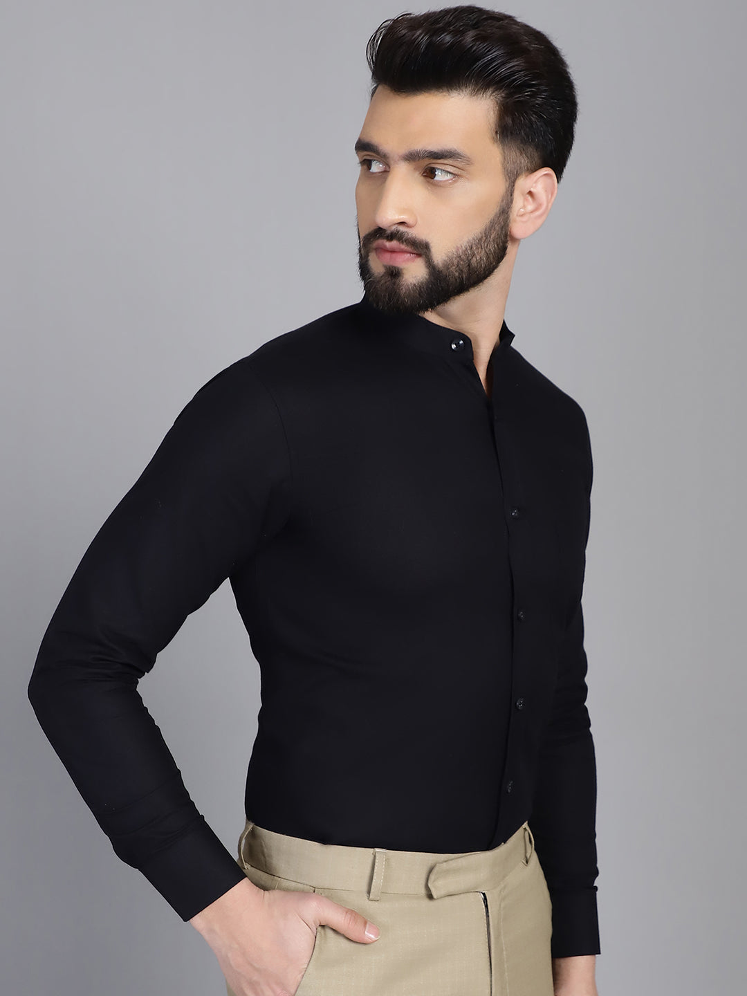 Indian Needle Men's Cotton Solid Formal Shirt - Black