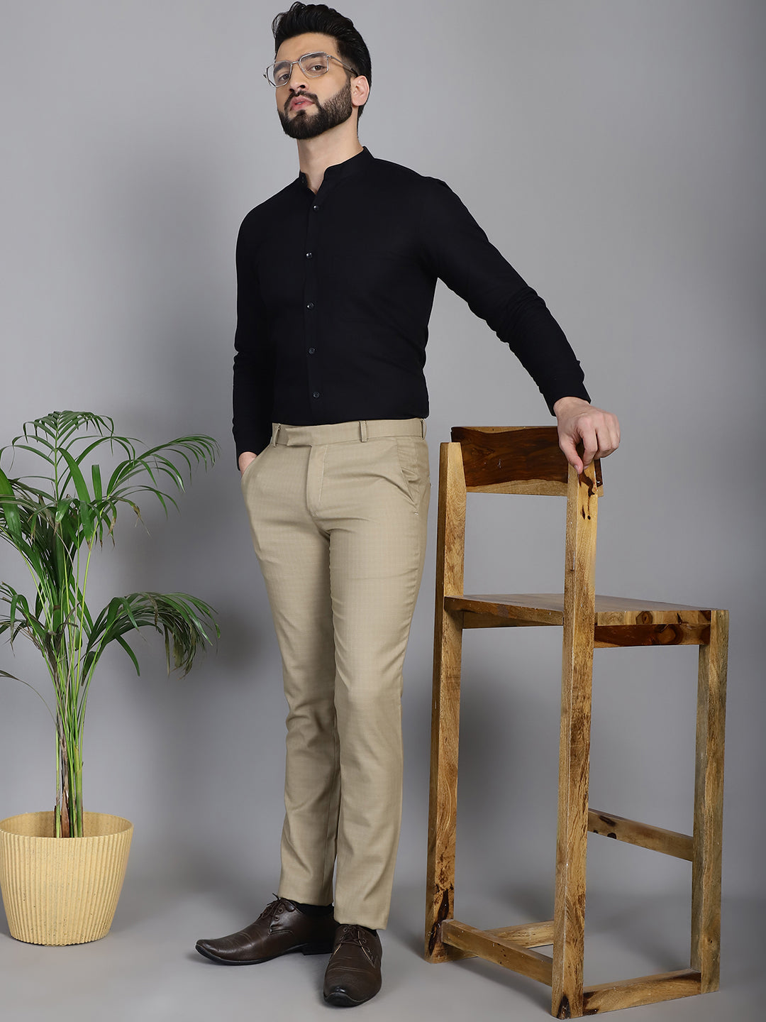 Indian Needle Men's Cotton Solid Formal Shirt - Black