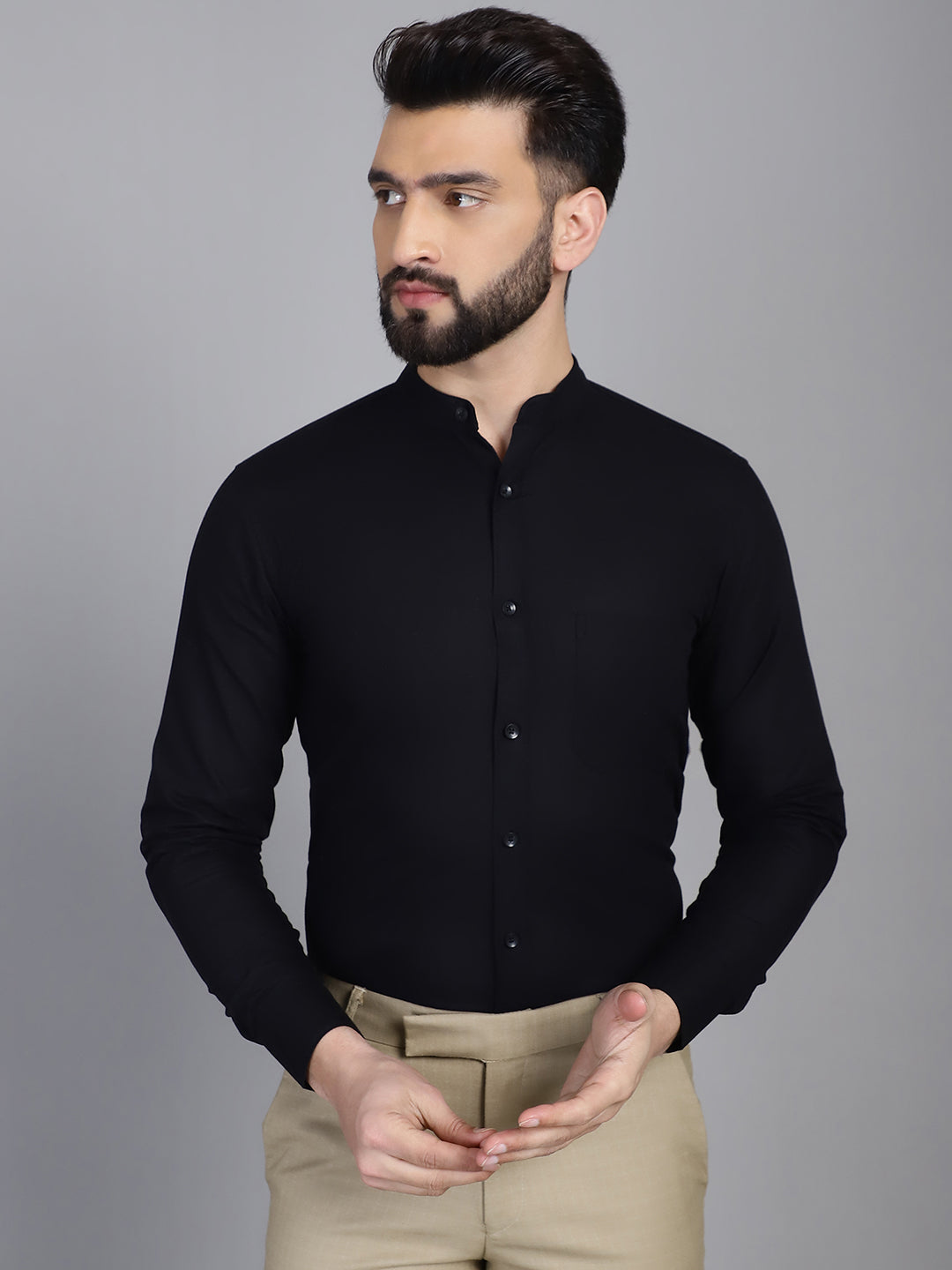 Indian Needle Men's Cotton Solid Formal Shirt - Black
