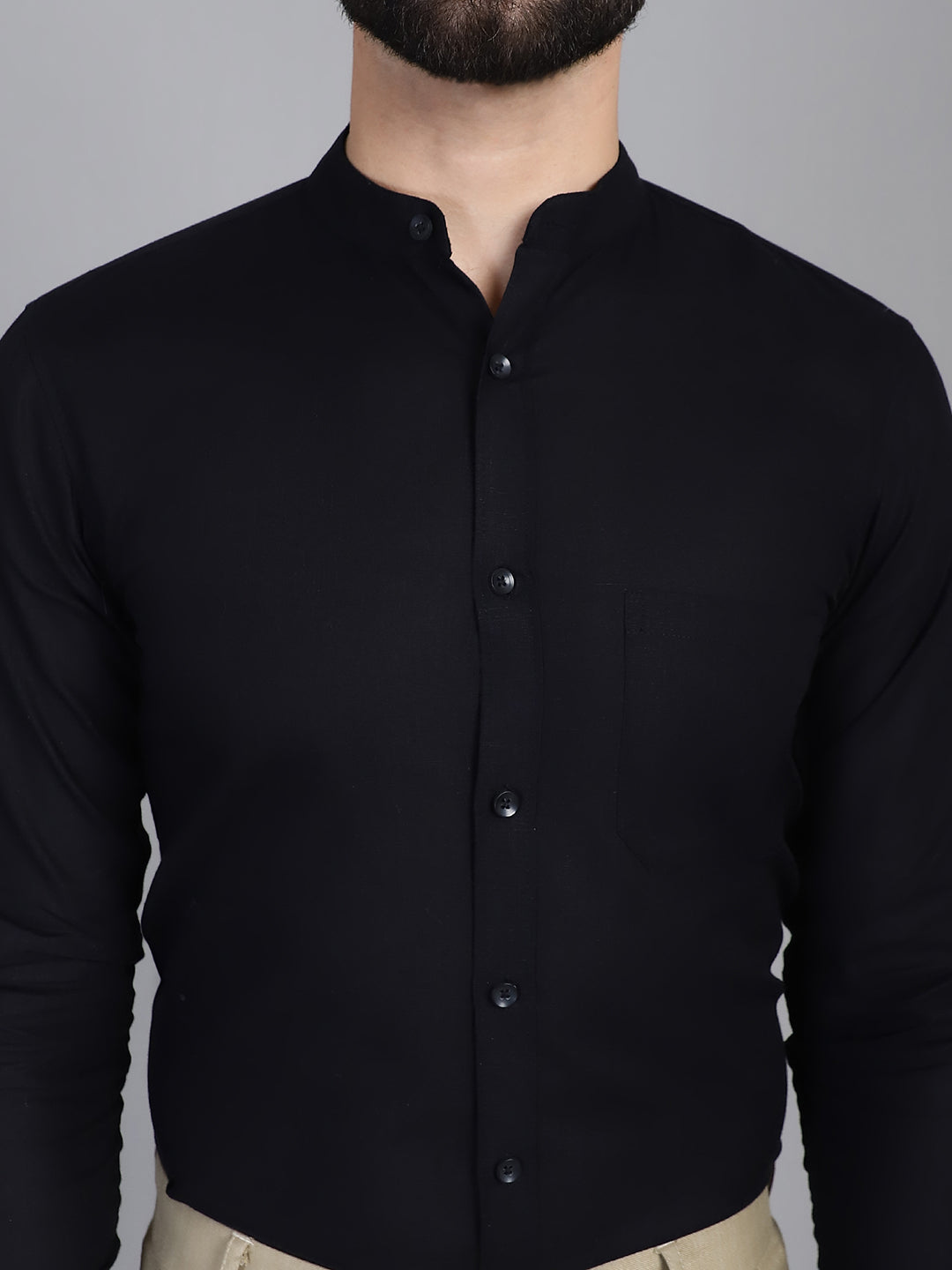 Indian Needle Men's Cotton Solid Formal Shirt - Black