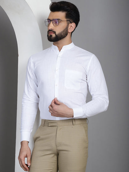 Indian Needle Men's Cotton Solid Formal Shirt - White