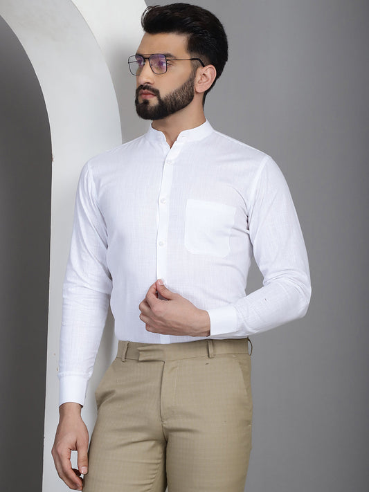 Indian Needle Men's Cotton Solid Formal Shirt - White