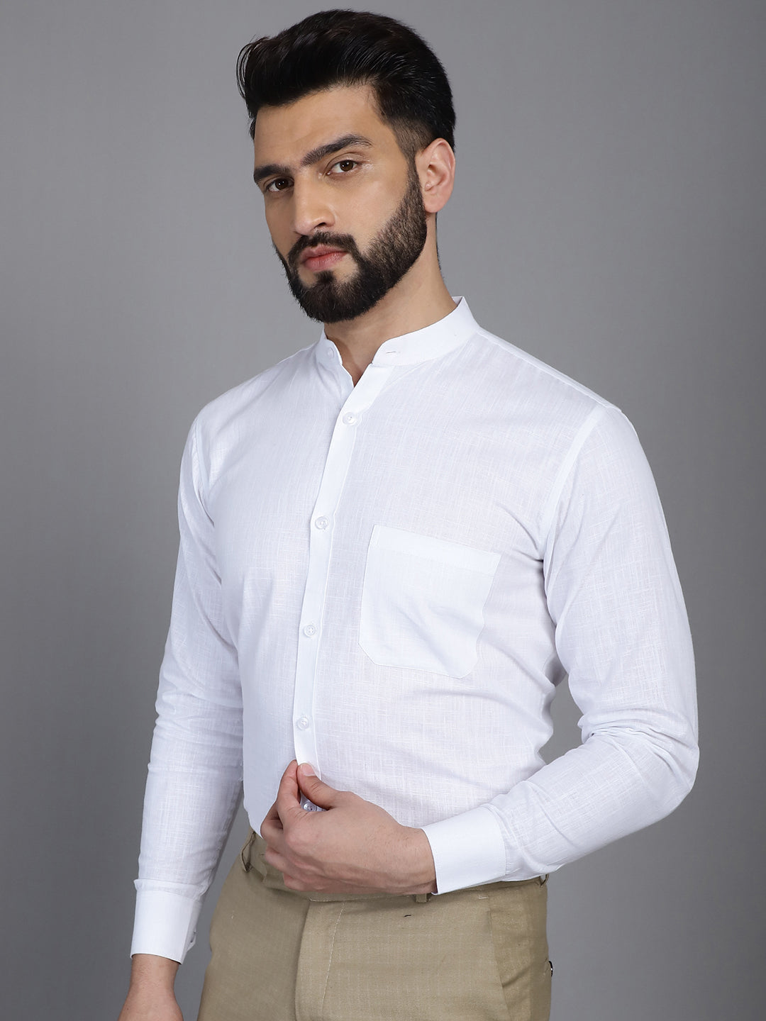 Indian Needle Men's Cotton Solid Formal Shirt - White