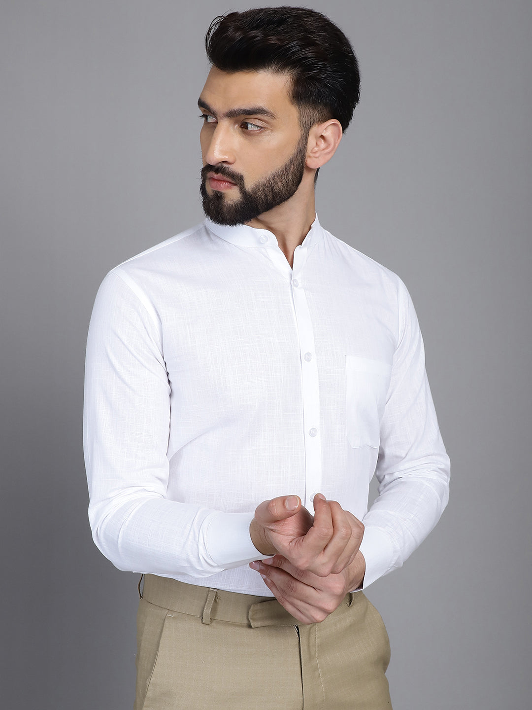 Indian Needle Men's Cotton Solid Formal Shirt - White