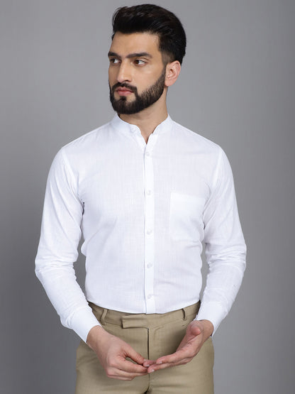 Indian Needle Men's Cotton Solid Formal Shirt - White