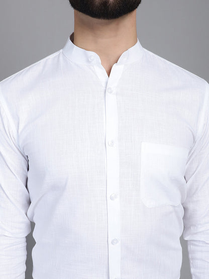 Indian Needle Men's Cotton Solid Formal Shirt - White