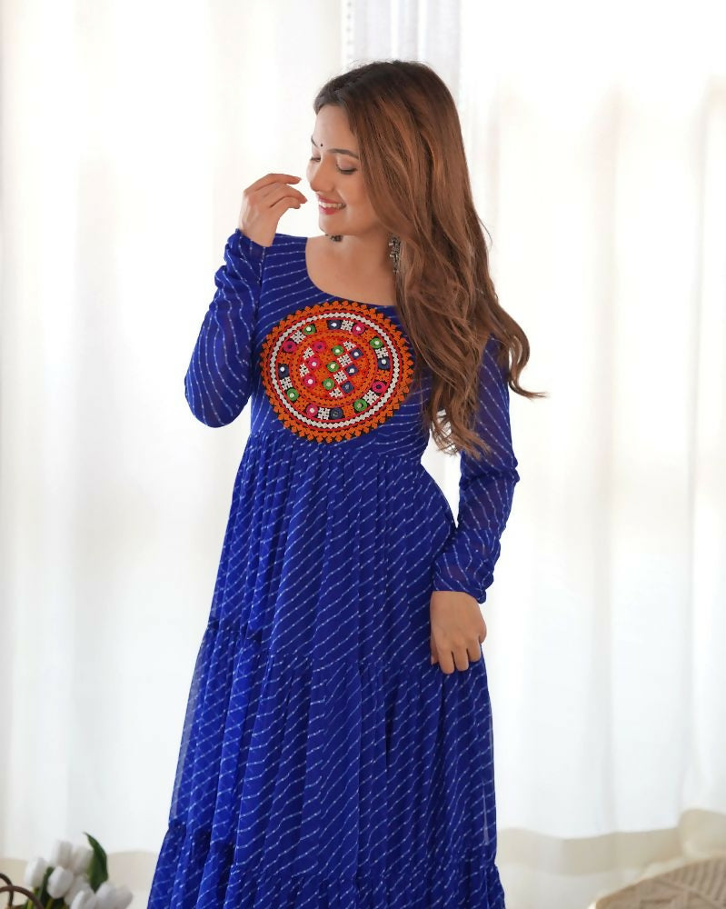 Joban Fashion Royal Blue Kurta Set Chanderi Sequence Embroidery Work