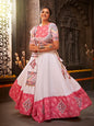 Myra White and Pink Jaquard Cotton Embroidered Designer Lehenga