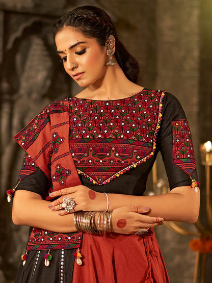 Myra Orange Cotton Embroidered Designer Navratri Special Lehenga