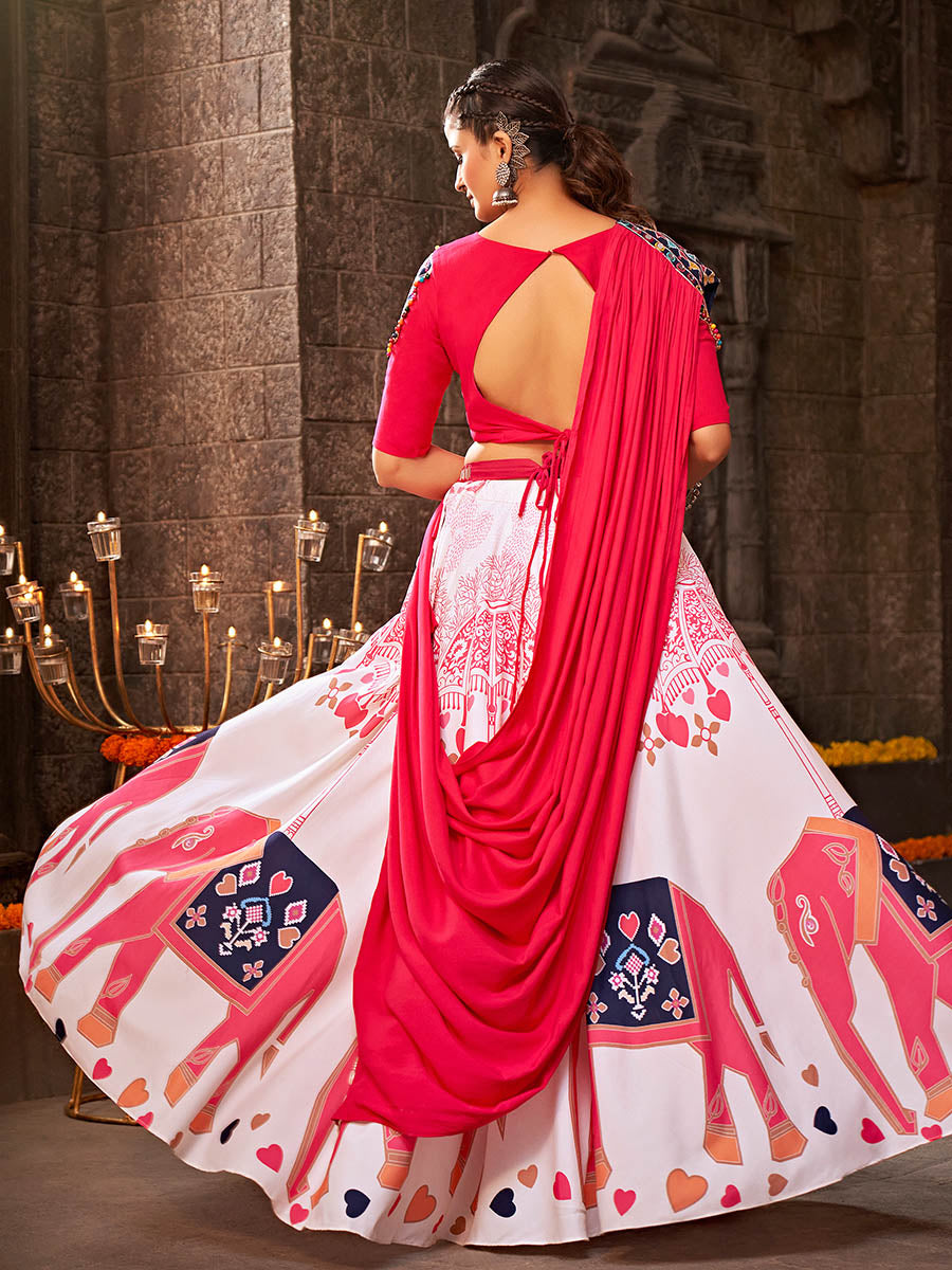 Myra White Rayon Embroidered Designer Navratri Special Lehenga