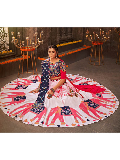 Myra White Rayon Embroidered Designer Navratri Special Lehenga