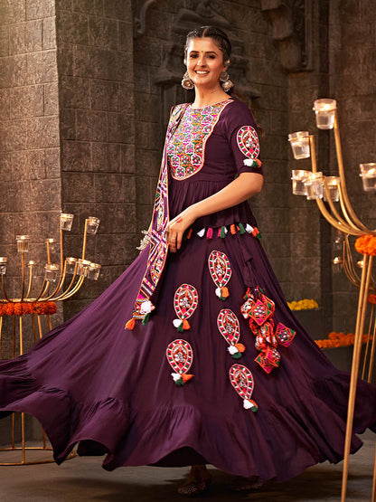 Myra Purple Viscose Rayon Embroidered Designer Navratri Special Lehenga