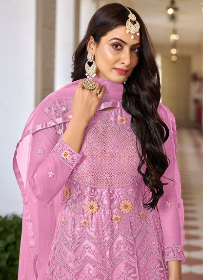 Vegaa Fashion Pink Butterfly Net Embroidery Designer Anarkali Suit
