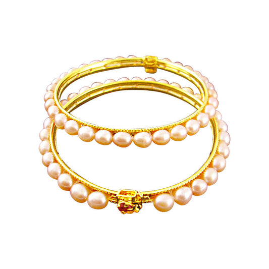 J Pearls Peach Oval Pearl Bangles - Real Pearl Jewelry