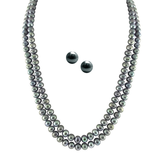 J Pearls 2 String Grey Pearl Set - Real Pearl Jewelry