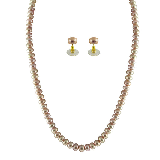 J Pearls Single Line Pink Pearl Set - Real Pearl Jewelry