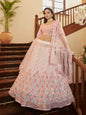 Myra Pearl White and Pink Georgette Embroidered Party Wear Lehenga