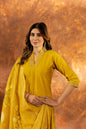 Sonakshi Women's Yellow Roman Silk Multi Embroidered Sequins With Hand Work Kurta Set With Dupatta