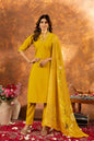 Sonakshi Women's Yellow Roman Silk Multi Embroidered Sequins With Hand Work Kurta Set With Dupatta