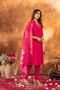 Sonakshi Women's Pink Roman Silk Multi Embroidered Sequins With Hand Work Kurta Set With Dupatta