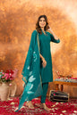 Sonakshi Women's Rama Roman Silk Multi Embroidered Sequins With Hand Work Kurta Set With Dupatta