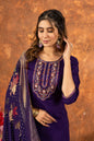 Sonakshi Women's Purple Roman Silk Multi Embroidered Sequins With Hand Work Kurta Set With Dupatta
