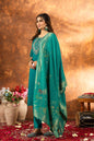 Sonakshi Women's Teal Roman Silk Multi Embroidered Sequins With Hand Work Kurta Set With Dupatta