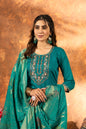 Sonakshi Women's Teal Roman Silk Multi Embroidered Sequins With Hand Work Kurta Set With Dupatta