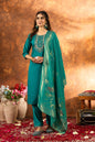 Sonakshi Women's Teal Roman Silk Multi Embroidered Sequins With Hand Work Kurta Set With Dupatta