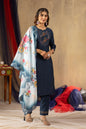 Sonakshi Women's Navy Blue Viscose Mango Silk Multi Embroidered Sequins With Hand Work Kurta Set With Dupatta