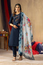 Sonakshi Women's Navy Blue Viscose Mango Silk Multi Embroidered Sequins With Hand Work Kurta Set With Dupatta