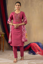 Sonakshi Women's Pink Roman Silk Multi Embroidered Sequins With Hand Work Kurta Set With Dupatta