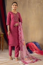 Sonakshi Women's Pink Roman Silk Multi Embroidered Sequins With Hand Work Kurta Set With Dupatta