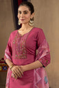 Sonakshi Women's Pink Roman Silk Multi Embroidered Sequins With Hand Work Kurta Set With Dupatta