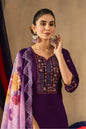Sonakshi Women's Purple Roman Silk Multi Embroidered Sequins With Hand Work Kurta Set With Dupatta