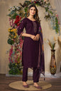 Sonakshi Women's Wine Roman Silk Multi Embroidered Sequins With Hand Work Kurta Set With Dupatta