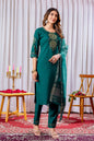 Sonakshi Women's Teal Viscose Silk Multi Embroidered Sequins With Hand Work Kurta Set With Dupatta