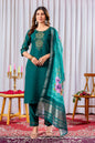 Sonakshi Women's Teal Viscose Silk Multi Embroidered Sequins With Hand Work Kurta Set With Dupatta