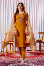 Sonakshi Women's Mustard Viscose Silk Multi Embroidered Sequins With Hand Work Kurta Set With Dupatta