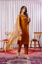 Sonakshi Women's Mustard Viscose Silk Multi Embroidered Sequins With Hand Work Kurta Set With Dupatta