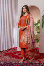 Sonakshi Women's Orange Viscose Silk Multi Embroidered Sequins With Hand Work Kurta Set With Dupatta