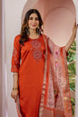 Sonakshi Women's Orange Viscose Silk Multi Embroidered Sequins With Hand Work Kurta Set With Dupatta