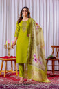 Sonakshi Women's Parrot Green Viscose Silk Multi Embroidered Sequins With Hand Work Kurta Set With Dupatta