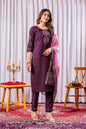 Sonakshi Women's Wine Green Viscose Silk Multi Embroidered Sequins With Hand Work Kurta Set With Dupatta