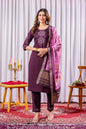 Sonakshi Women's Wine Green Viscose Silk Multi Embroidered Sequins With Hand Work Kurta Set With Dupatta