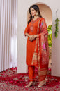 Sonakshi Women's Orange Marina Viscose Silk Multi Embroidered Sequins With Hand Work Kurta Set With Dupatta