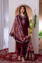 Sonakshi Women's Wine Marina Viscose Silk Multi Embroidered Sequins With Hand Work Kurta Set With Dupatta